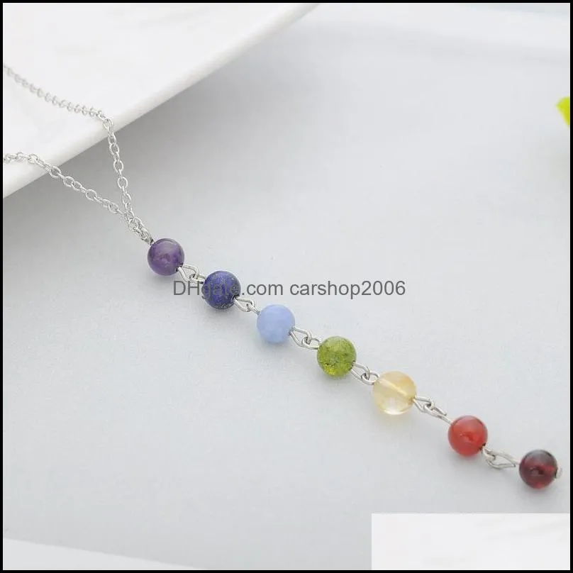 New 7 Colorful Natural Stone Crystal Pendant Chakra Necklace Women India Yoga Reiki Healing Balancing Necklaces Jewely Woman