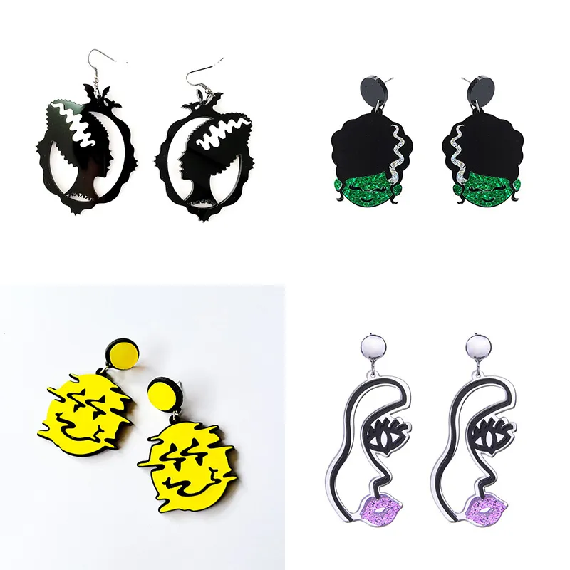 誇張された黒いアクリル魔女dangle dangle for for women punk rock funny face drop earing cool night clubジュエリーハロウィーンギフト