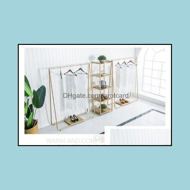 Floor type hanger Nordic Simplicity Style Shopping racks in clothing stores Golden side hanging garment rack Floor fashion hanger for