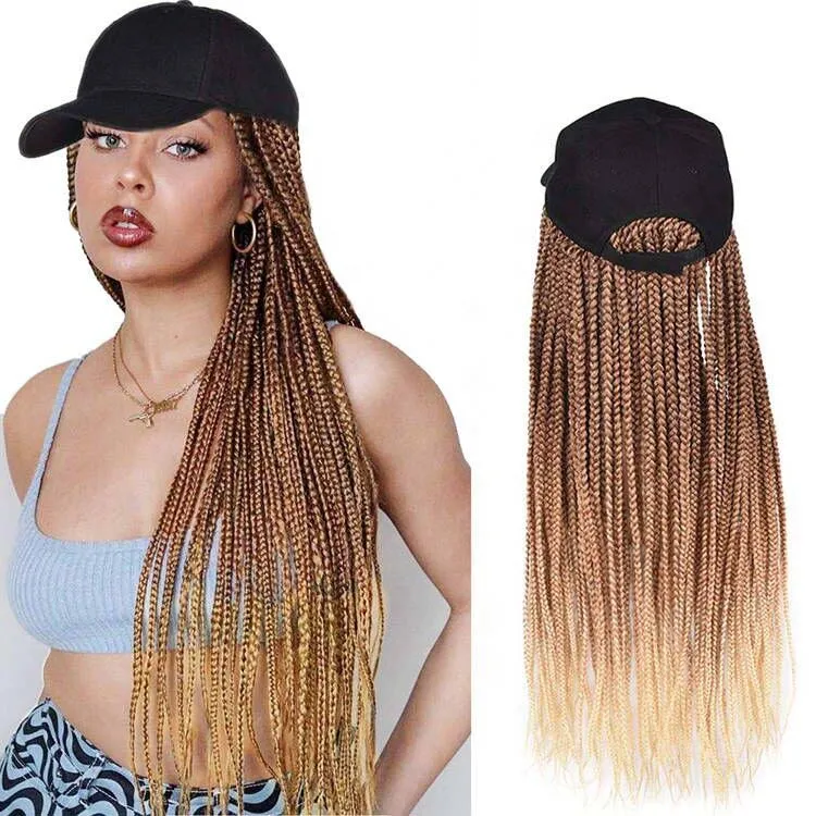 24 '' CAP Baseball Cap Braided Box Braids for Black Women Cynthetic Braid Hair مع قبعة قابلة للتعديل