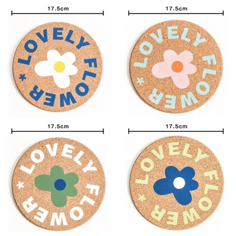 Nordic Round Cork Coasters Flower Pattern Placemat Table Mat Cup Pad Home Decoration Kitchen Accessories For Glass Pot LX4598