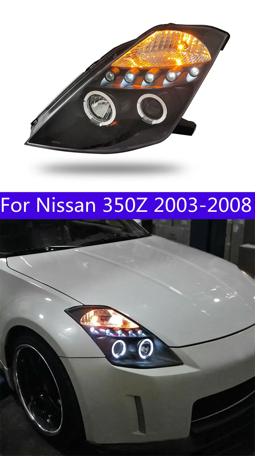 日産350Z 2003-2008ヘッドライトLED+ DRLランニングライトBI-XENONビームフォグライトエンジェルアイズのチューニングカーヘッドライト