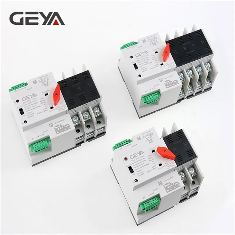 GEYA DIN RAIL 110V 220V PC Automatisk överföringsomkopplare 63A 100A Hushållens kraftöverföring 50/60Hz T200605