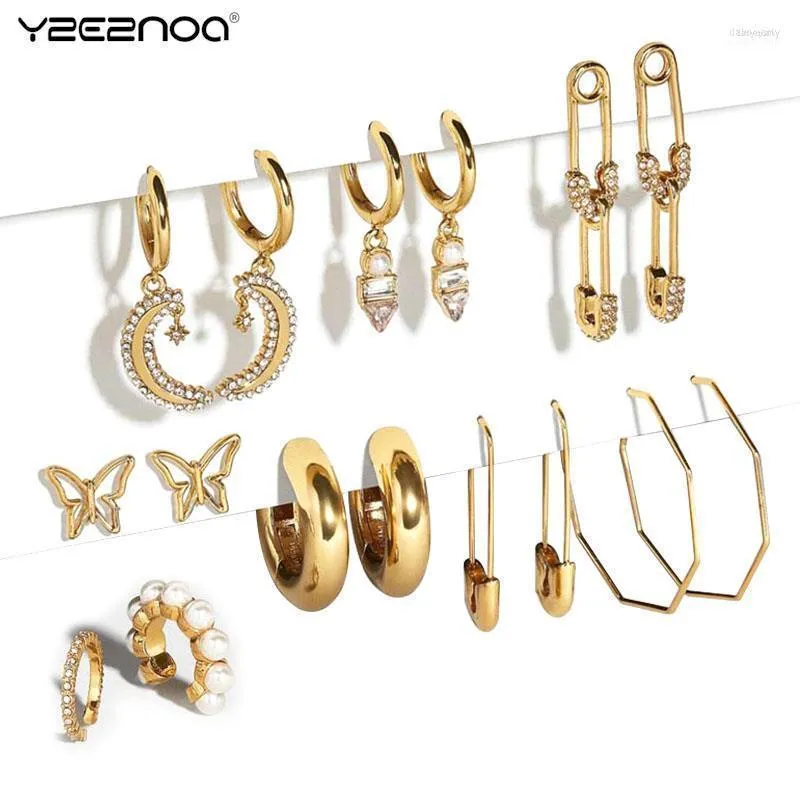 Stud Cute Gothic Gold Color Cz Paved Safety Pin Safe Hoop Earrings For Women Hip Hop Metal Hanging Jewelry AccessoriesStud Dale22 Farl22