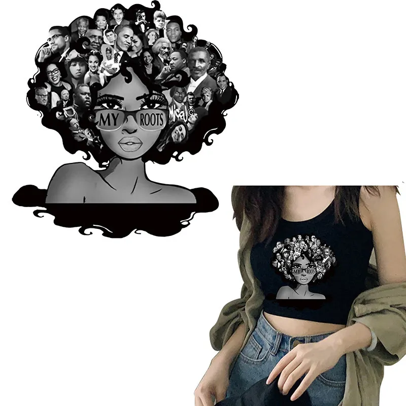 Туцянская черная девушка для одежды для одежды Diy Африканские корни термическая наклейка королева меланин железо на теплоте 220611