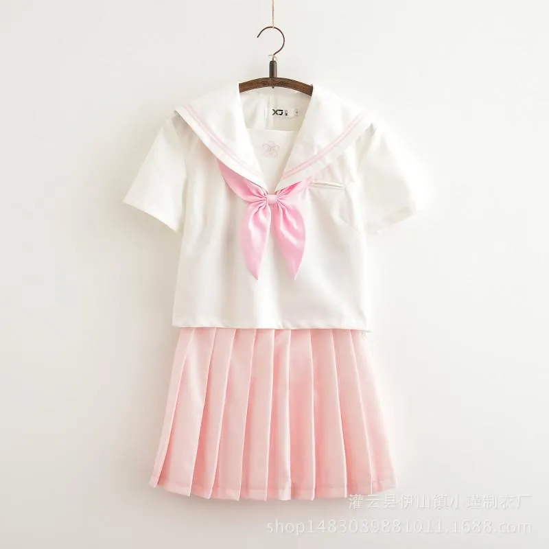 Kledingsets Uniformen Set 2022 Style Borduurwerk Japanse student JK Uniform Sailor Saile Pak Fashion Elegant Summer White Collar Two-Piececlothi