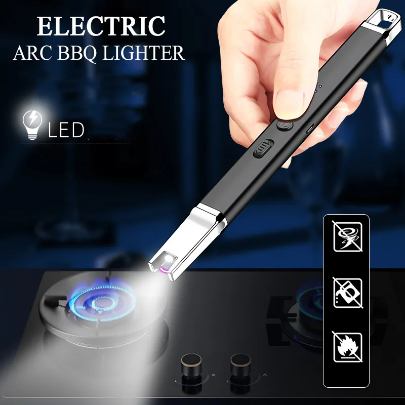 USB電気アークキャンドルライター懐中電灯キャンドルキャンプ用のスケートアップで使用するための充電式細い金属ライター