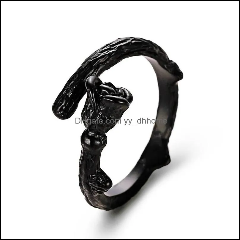 Ленточные кольца ювелирные изделия Bun blacked Rose Flower для женщин регулируем