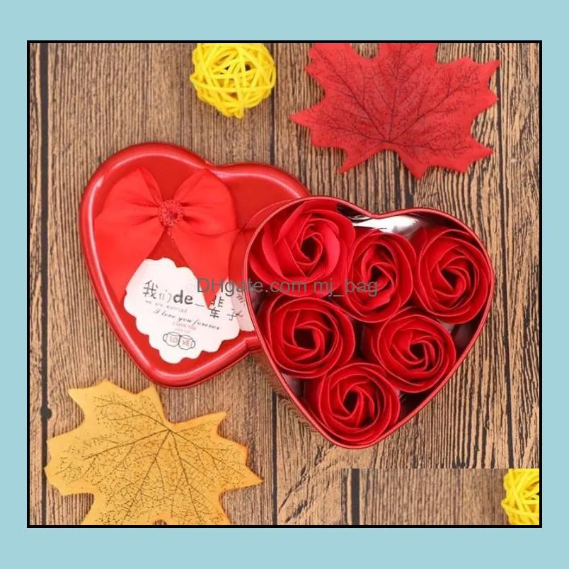 creative soap flower gift box valentine`s day gift valentines day decoration rose flower heart-shaped tin box sn3620