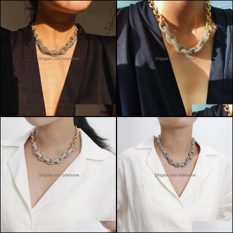 sparkling exaggerated big chain rhinestone diamond choker statement necklace for woman girls punk style