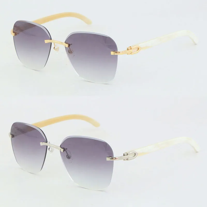 New Designer Metal Rimless Original White Genuine Natural Horn Sunglasses Diamond cut Lens Fashion with C Decoration Sun glasses 18K Gold Frames Size:61-18-140MM