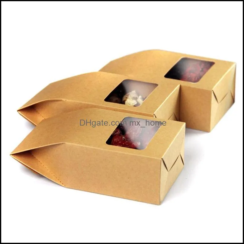 8*15.5cm Kraft paper Transparent window Plastic lining gift nut Environmental protection General box seal Self-supporting Food bags