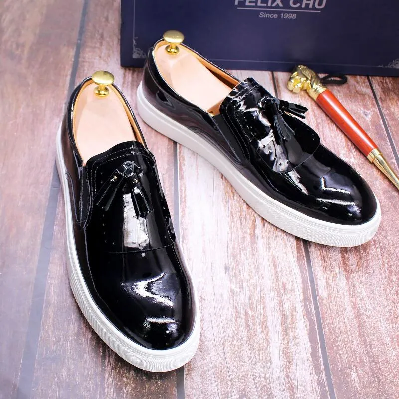 Leather Genuine Dress Patent Men Black Smooth Soft Sole Brand Tassel Shoes European Fashion Sport Sneakers New Arrival A 2508