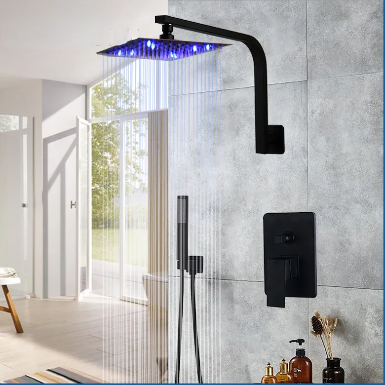 Bathroom Shower Combo Set Wall Mount Shower System Bathroom Rainfall Head Rain Mixer Shower Combo Set Matte Black