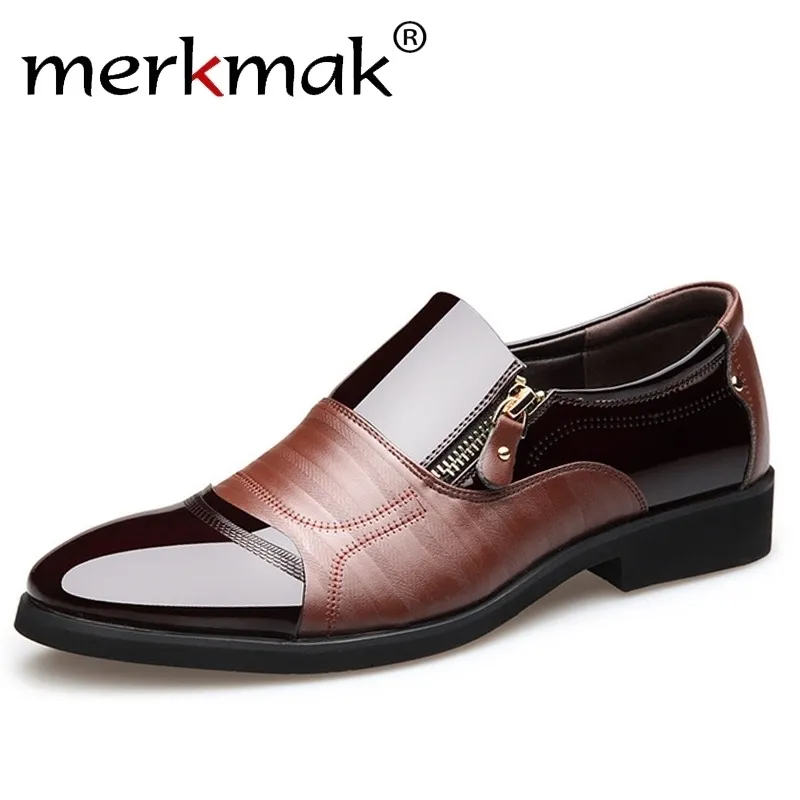 Merkmak Fashion Men Wedding Dress Shoes äkta läder Oxford Zipper Casual Business Formal Men Shoes Big Size 38-44 Y200420