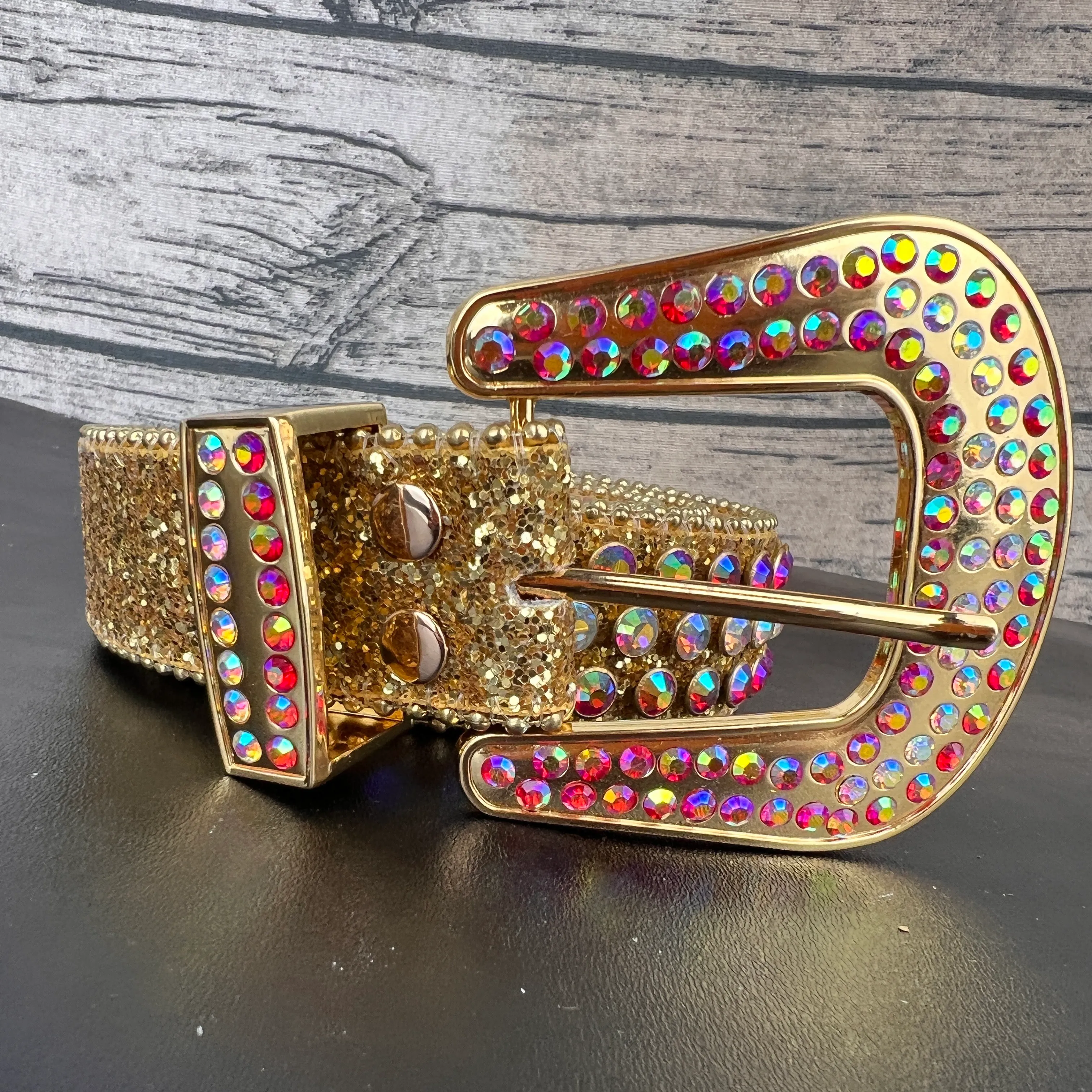 Designer Rhinestone Belt Colorful Crystal Bling Belt with Big Buckle,  Fashion Statement Belts for Men Women