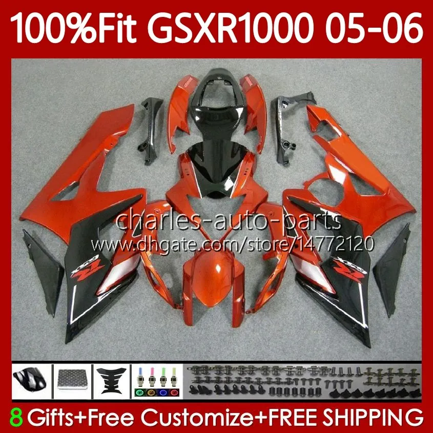 OEM Moto Corpo para Suzuki GSXR 1000 CC K5 GSX-R1000 2005 2006 Bodywork 122No.27 GSXR-1000 GSXR1000 1000CC 05 06 GSX R1000 05-06 Feeterias de Molde de Injeção Kit Orange Black