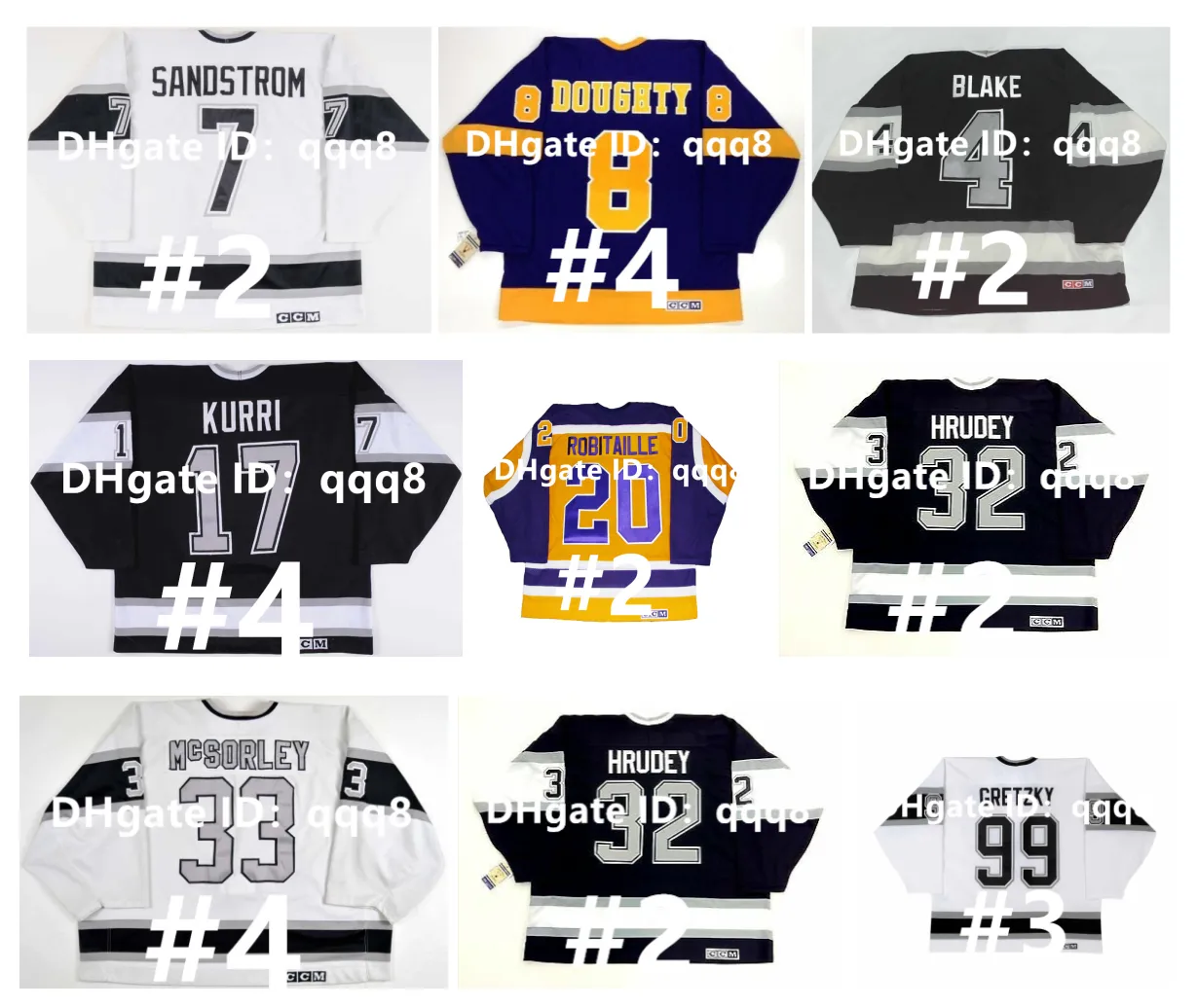 SL Vintage CCM Kings Hockey Jersey Jari Kurri Tomas Sandstrom Marty McSorley Marcel Dionne Bernie Nicholls Drew Doughty Anze Kopitar Luc