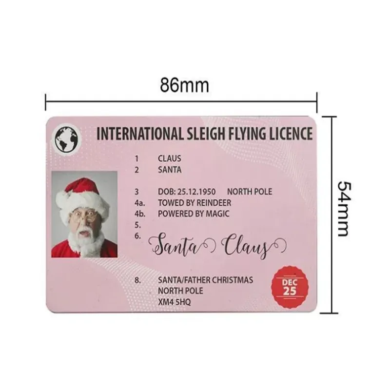 Cadeau de Noël Santa Carte De Voeux Party Favor Permis De Conduire Drôle Cardes Santas Claus Cartes De Vol 86 * 54 MM