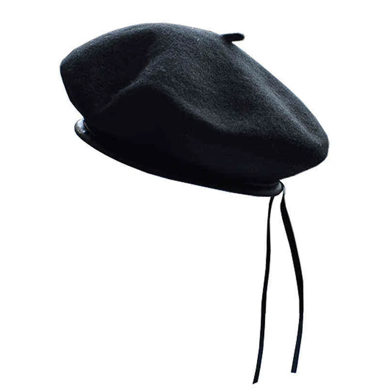 Joyhy femmes laine Pu enveloppé bord armée artiste français bérets bonnet chapeaux 2021 cuir garni béret jeune fille militaire béret casquette J220722