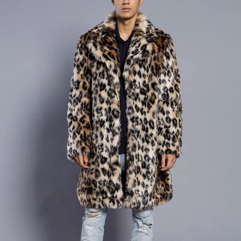 Kurtki męskie Męskie Leopard Kurtka zimowa Mężczyźni Ciepły gruby płaszcz z kołnierzem z futra Faux Parka Znosić Cardigan Coats