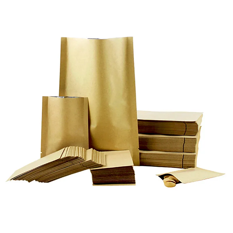 100 stks Kraft Paper Open Top Vacuüm Verpakking Zak Dikke Barrière Snoep Snack Zout Gemalen Koffie Poeder Vlees Thee Heat Sealing Gift Storage Pouches