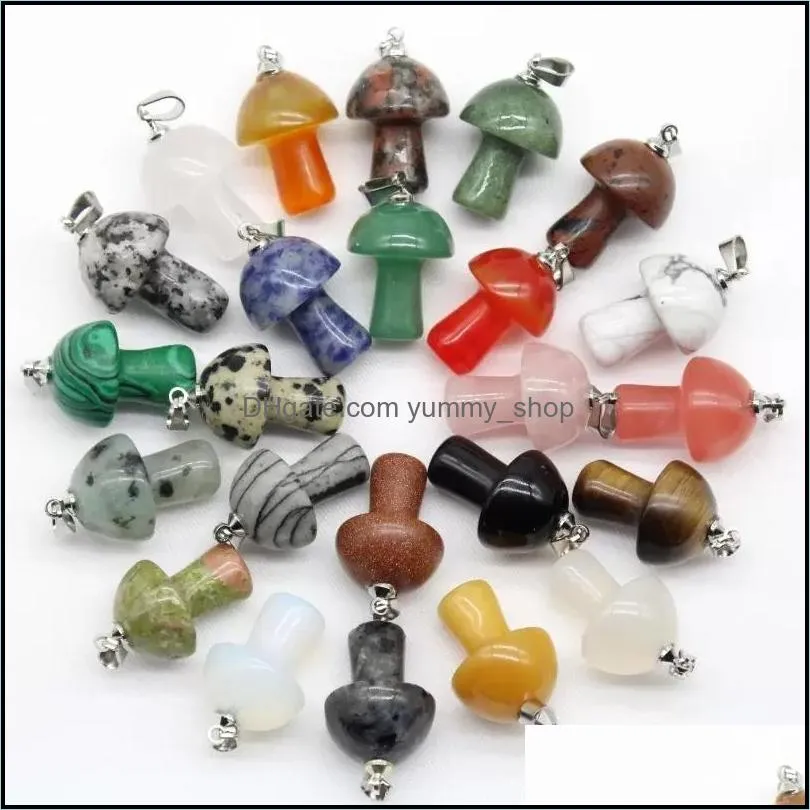 Mix Natural Stone charms Quartz Crystal Amethyst Agates Aventurine Mushroom Pendant for DIY Jewelry Making Accessories