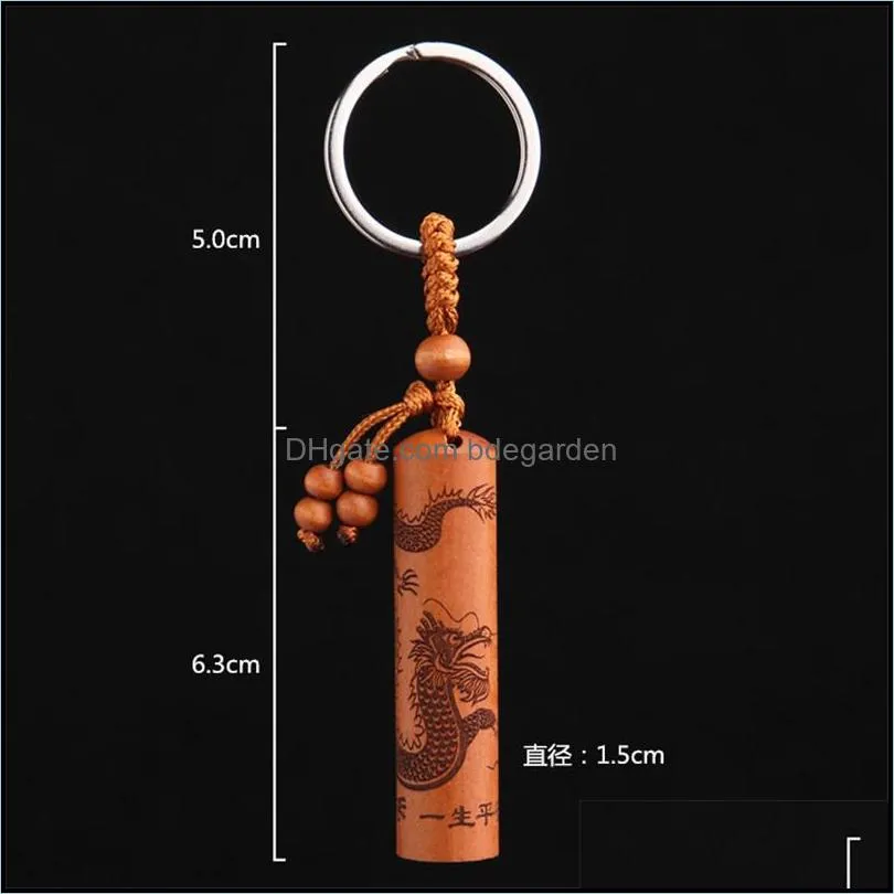 Vintage Dragon Keychains Men Key Chain Car Key Holder Ring Jewelry Handmade Cylinder Pendant Wood Gift High End Keychain