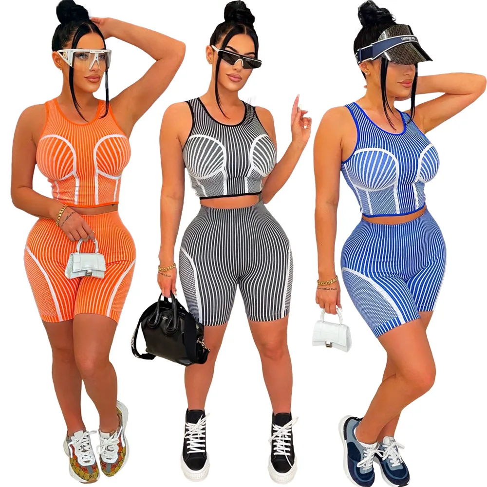 2023 Designer Summer Tracksuits Mulheres Roupfits Tampa de colete sem mangas e shorts Duas pe￧as conjuntos de faixas ativas de traje de fitness de trajes de fitness de trajes de fitness 9215