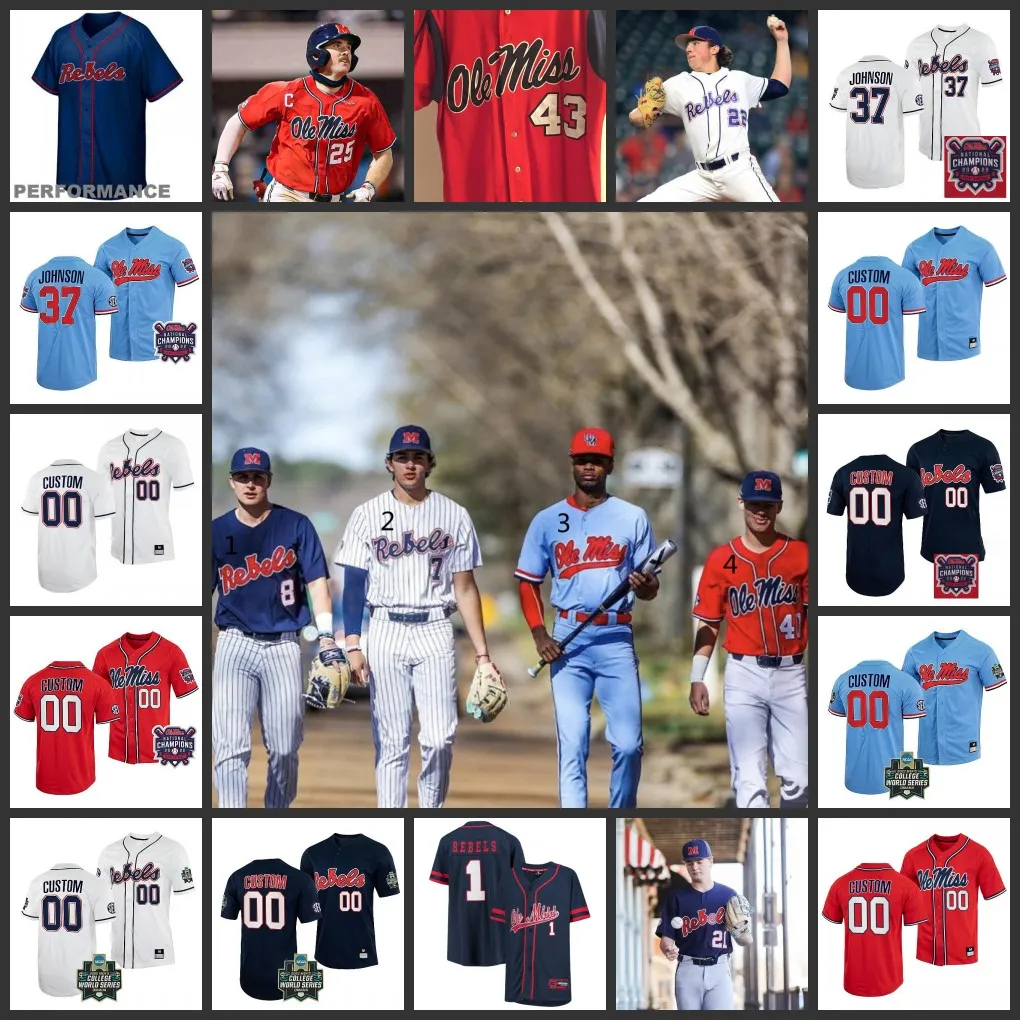 Ole Miss Rebels Baseball Jersey Custom Stitched Various Player Numbers Available