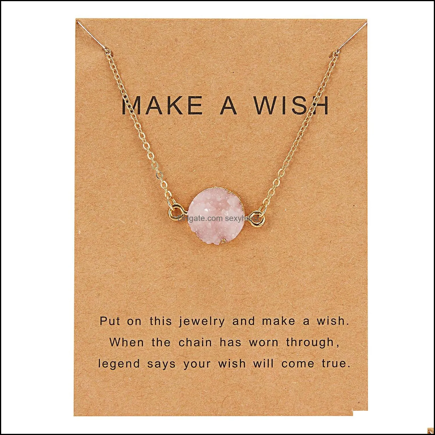 Make A Wish Card Druzy Drusy Pendant Women Resin Moon Handmade Gold Chains Necklaces For Female Christmas Party Birthday Gift