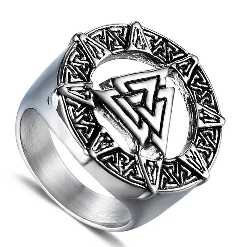 Edelstahl Retro Silver Irish Eternal Dreieck Knoten Wikinger Ring Jewel Hochqualität Ancient Nordic Odin Celt Knoten Keltische Amulettringe für Männer