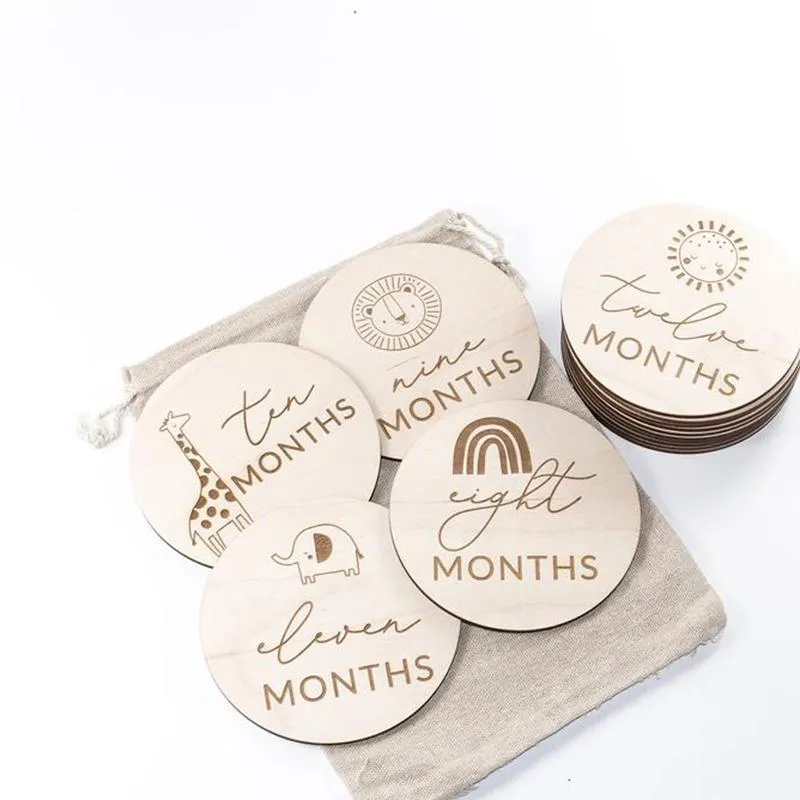 Other Festive & Party Supplies Safari Baby Milestone Cards Pregnancy Gift Wood Monthly Discs Props Born Pography Spanisher