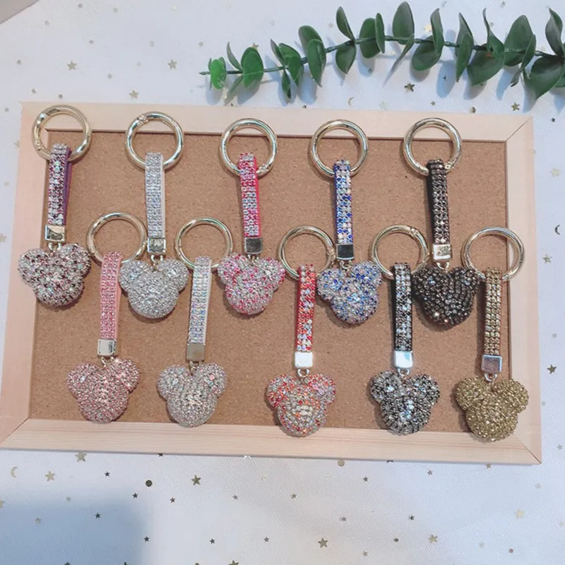 Rhinestone Diamond KeyChain Cartoon Mouse Design Keyring Fashion Crystal Keychains Söt nyckelkedja Bag Charm Pendant Boutique Car Key Holde Bright Crystal