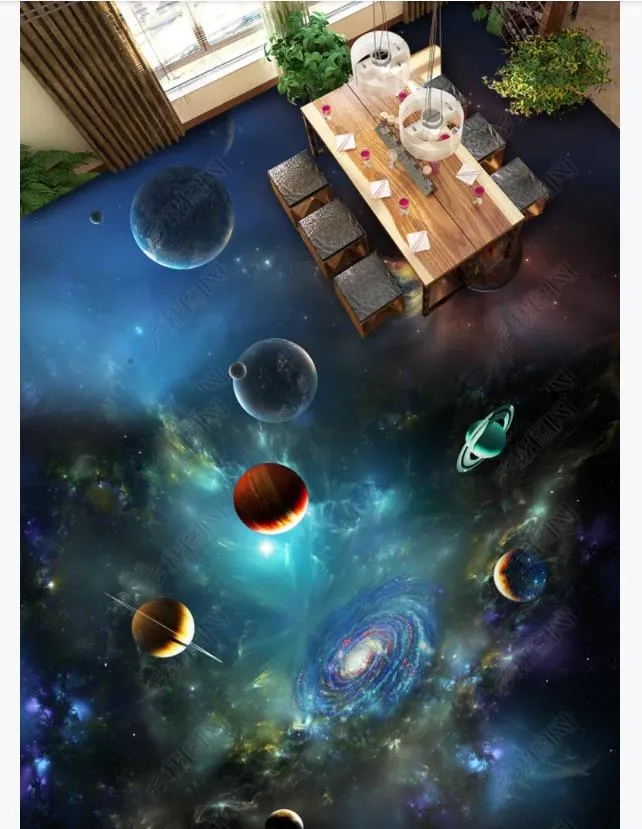 Custom photo flooring wallpaper 3d Wall Stickers Modern Cosmic starry sky solar system planet 3D three-dimensional painting floor walls papers home decoration