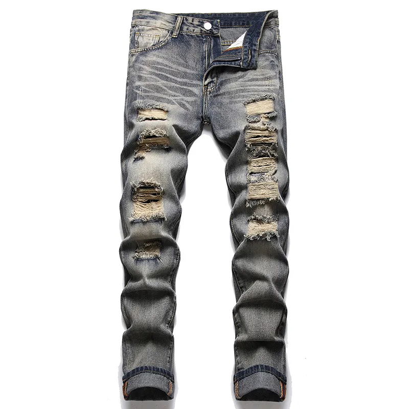 Nostalgic gescheurde heren jeans 2022 slanke fit rechte denim broek mode casual streetwear maat 28-40 pantalones de hombre