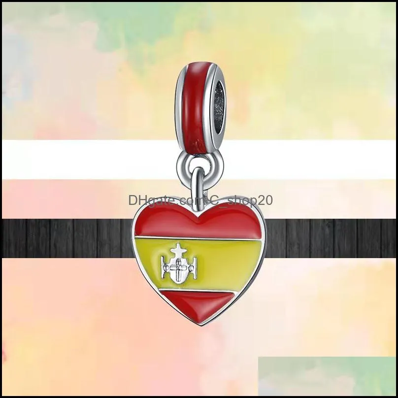 fit pandora charms 925 bracelet bead original box fashion colorful flag of italy spain canada brazil european charm jewelry