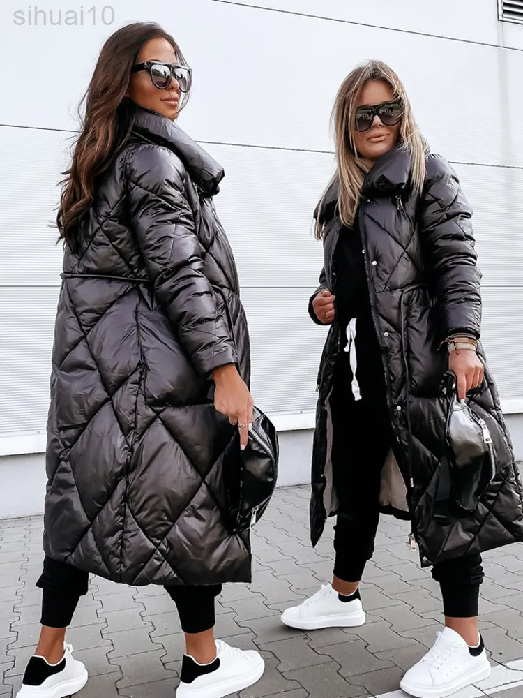 Jesienno-zimowy płaszcz damski casualowe w stylu Streetwear kurtka z długim rękawem ciepła odzież wierzchnia pikowana parka ocieplana bawełną kurtki puchowe L220730