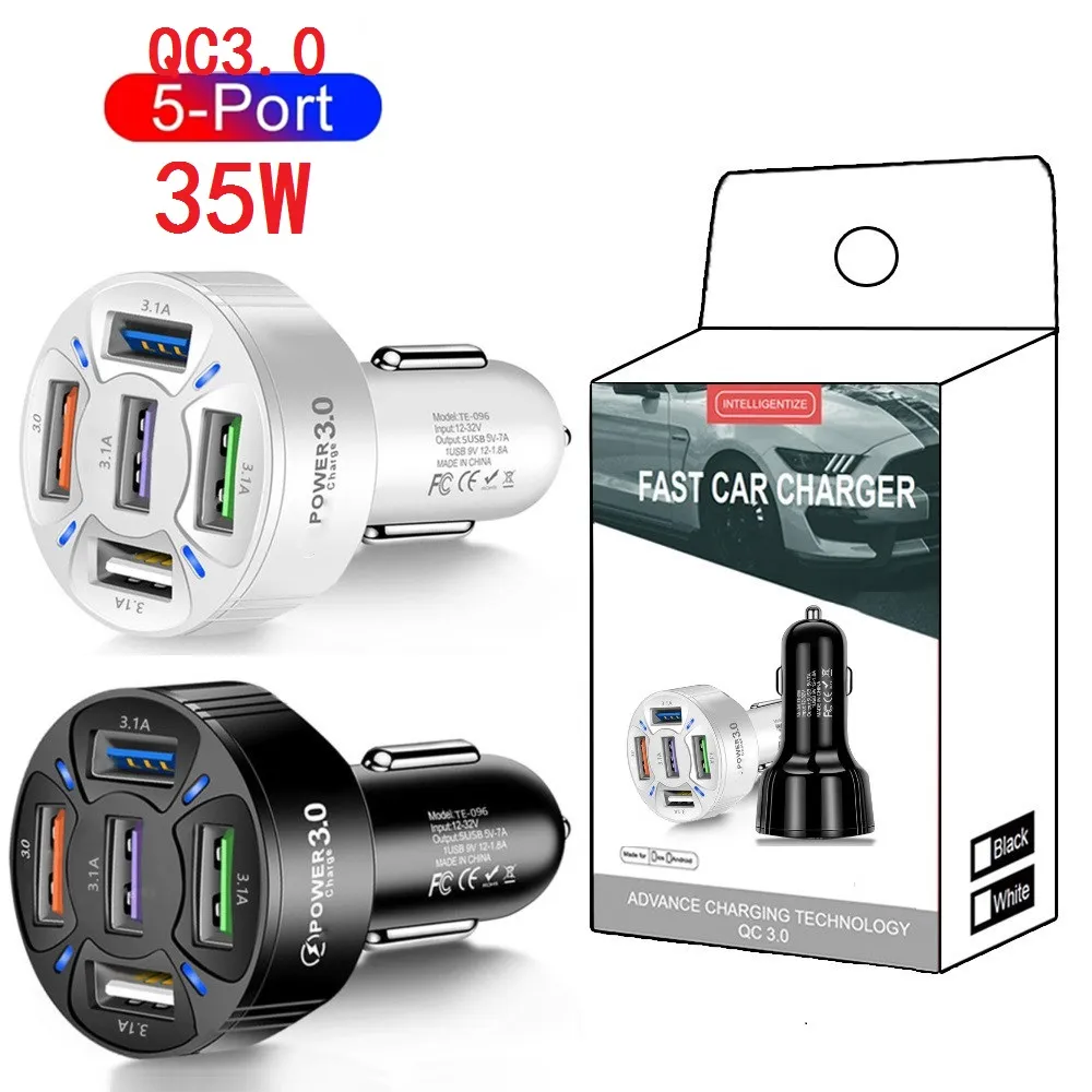 35W 5USB Portas Carregamento Rápido QC3.0 Carregador de Carro 7A Adaptadores de Energia Automática para Iphone 12 13 14 15 Pro Samsung S20 S22 HTC Gps PC Android telefone com caixa de varejo