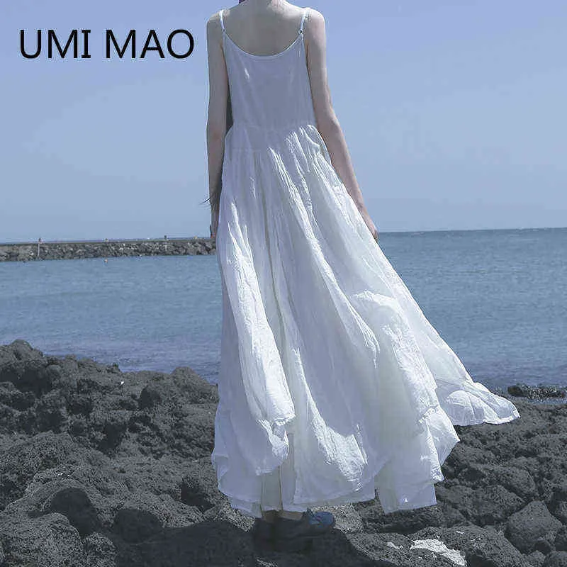Umi Mao Yamamoto Koyu Yaz Plaj Siyah Beyaz Süper Uzun Düzensiz Büyük Salıncak Zarif Askı Elbise Kadın Femme Y2K Moda