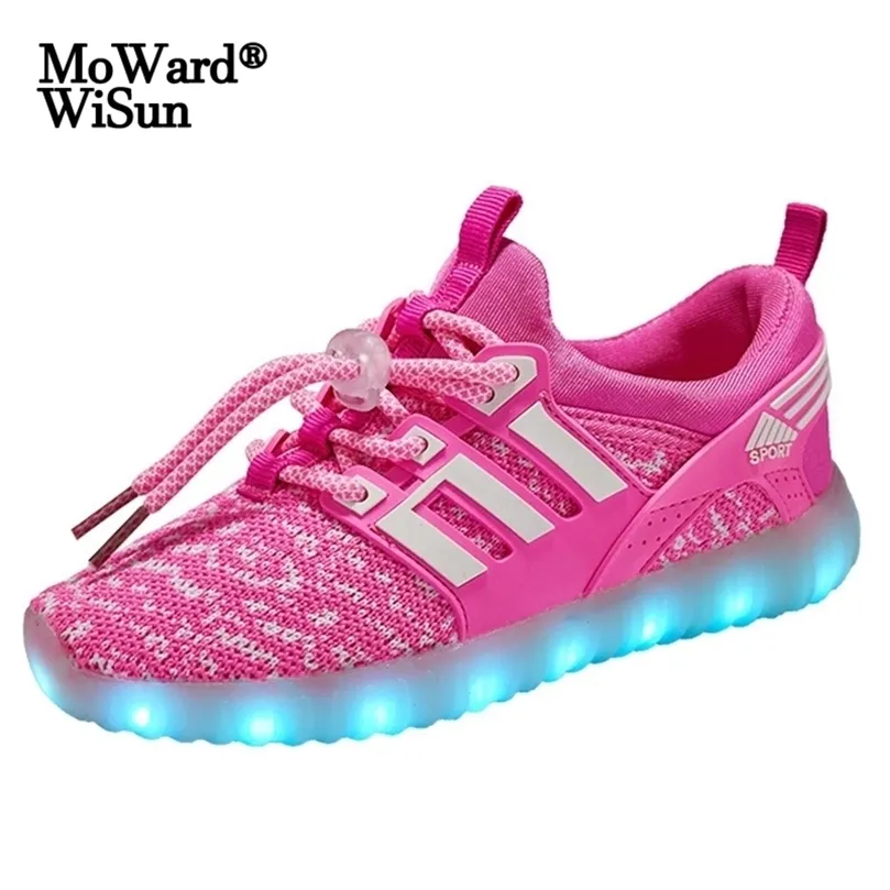 Maat 25-37 USB-oplaadmand LED Kinderschoenen met verlichte kinderen Casual BoysGirls Luminous Sneakers gloeiende schoen LJ201202