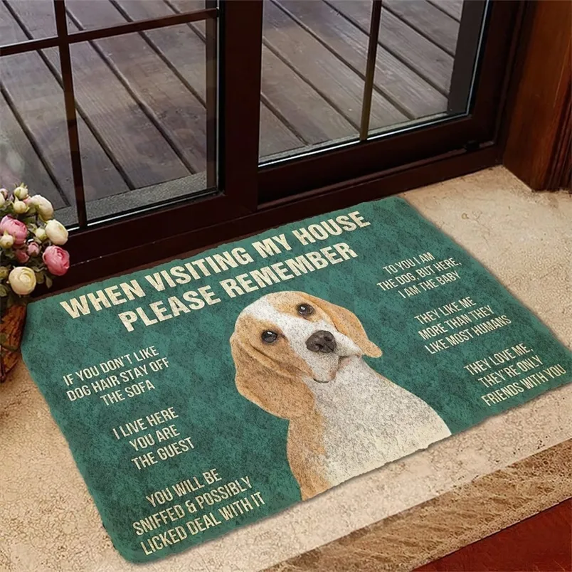 CLOOCL Please Remember Beagles Dog House Rules, individuelle Fußmatte, Dekor, 3D-Druck, Tierboden-Fußmatte, rutschfest, tropfenförmig, 220607