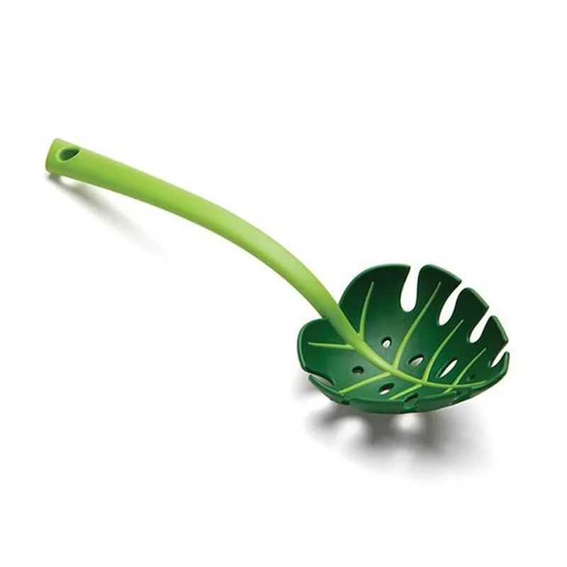 Green Leaf Monstera Leaves Spoon Creative Large Colander Kitchen Cooking Noodles Draining Strainer Heat-resistant Slotted Colanders YS0001