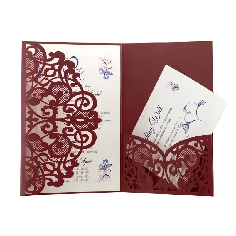 10pcs invitations de mariage élégantes découpées au laser personnaliser les affaires de voeux avec des cartes RSVP fournitures de faveur de fête d'anniversaire 220711