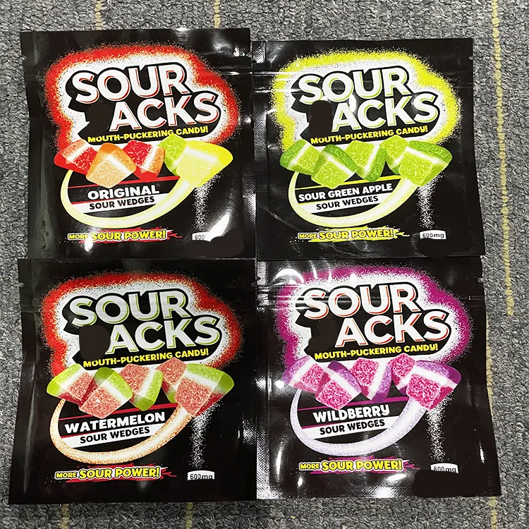 Empty Edible Packaging Gummy Mylar Bag 600mg Sour Jacks Original Green