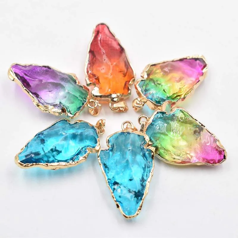 Pendant Necklaces Fashion Good Quality Crystal Quartz Arrowhead Electroplated Gold Color Raw Stone For Jewelry Making 6pcs/lot WholesalePend