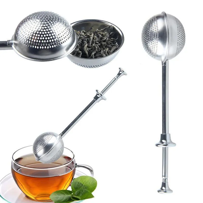 Tea Strainer Ball Push Tea Infuser Loose Leaf Herbal Teaspoon Strainer Filter Diffuser Home Kitchen Bar Drinkware Tool Stainless Steel 2015