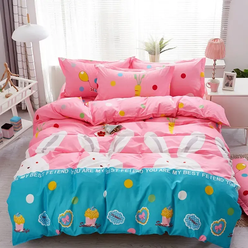 3 stc/4 st geborsteld 4 stcs meisje jongen jochoi bed cover set dekbedoverdekje aloë vera katoenen lakens en quilt covers slaapzaal eenvoudige stijl beddengoed