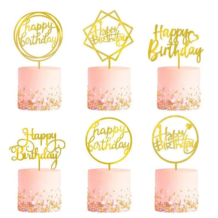 Cake Topper Gold Acrylic Party Baby Shower Cake Decorations for Girl Boy Birthday Parties Supplies Toppers / 