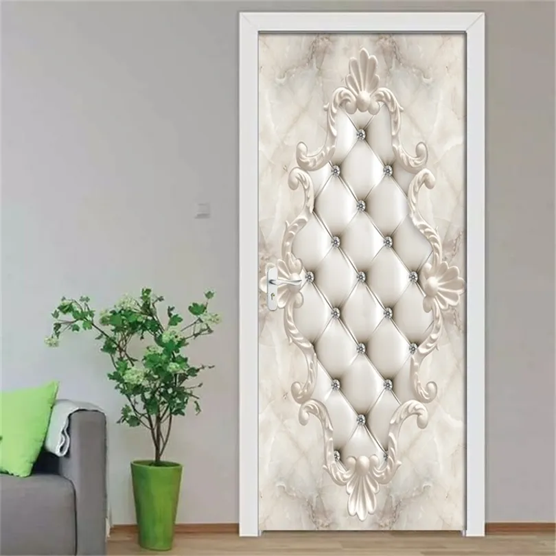 3D blanc sac souple diamant PVC auto-adhésif détachable porte autocollant Mural papier peint décalcomanie salon chambre décor affiche 220426